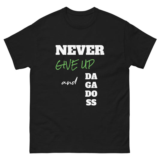 Never Give Up unisex black t-shirt